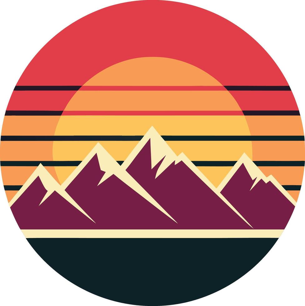 sunset in the mountain Minimal sunset design on white background for t-shirt artwork vector