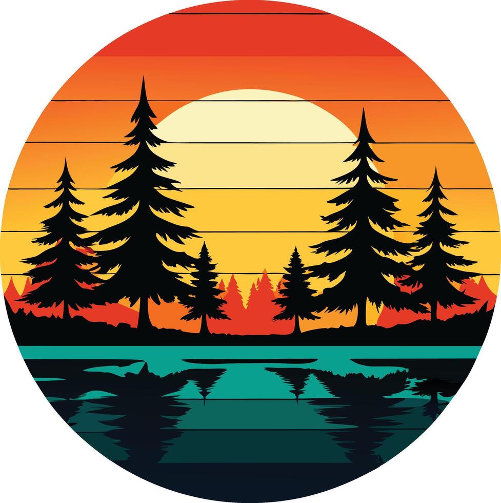 Sunrise Minimal sunset design on white background for t-shirt artwork vector
