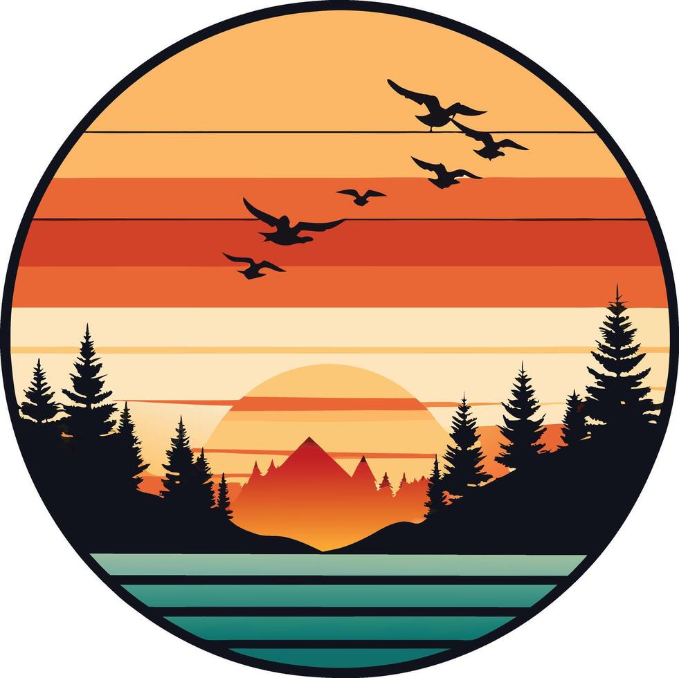Bird Minimal sunset design on white background for t-shirt artwork vector