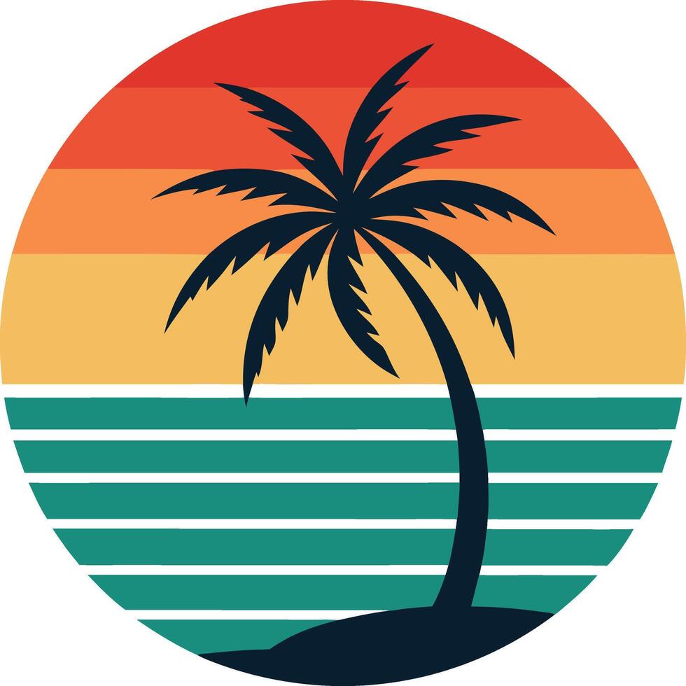 Tropical island with palm trees Minimal sunset design on white background for t-shirt artwork vector