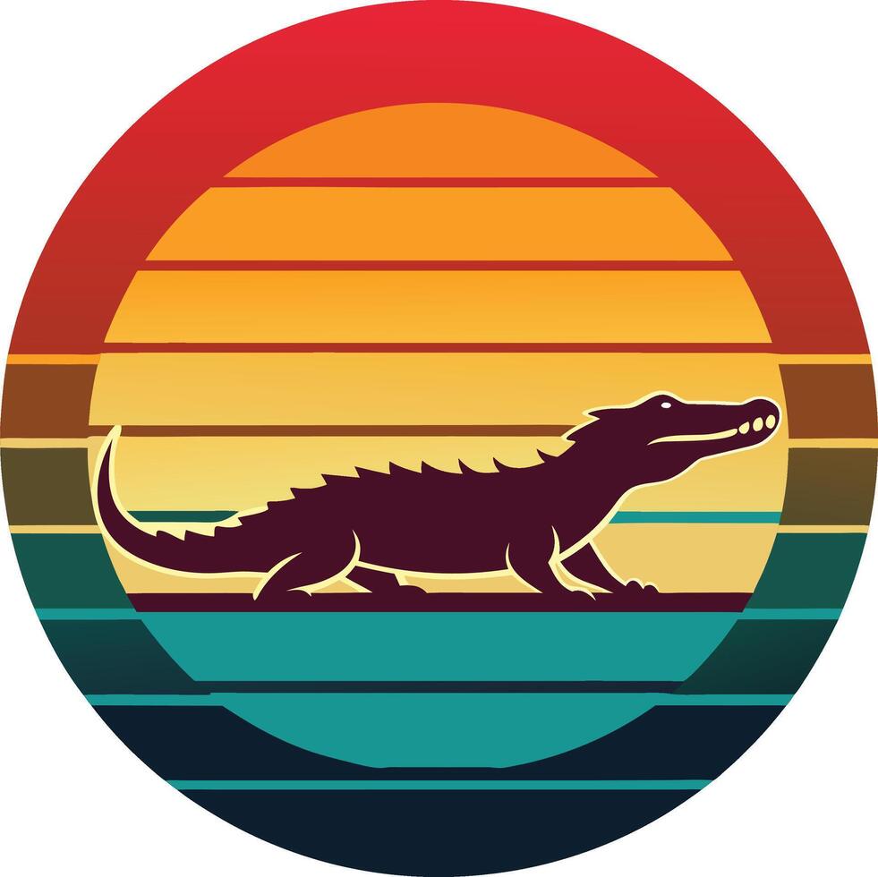 crocodile Minimal sunset design on white background for t-shirt artwork vector