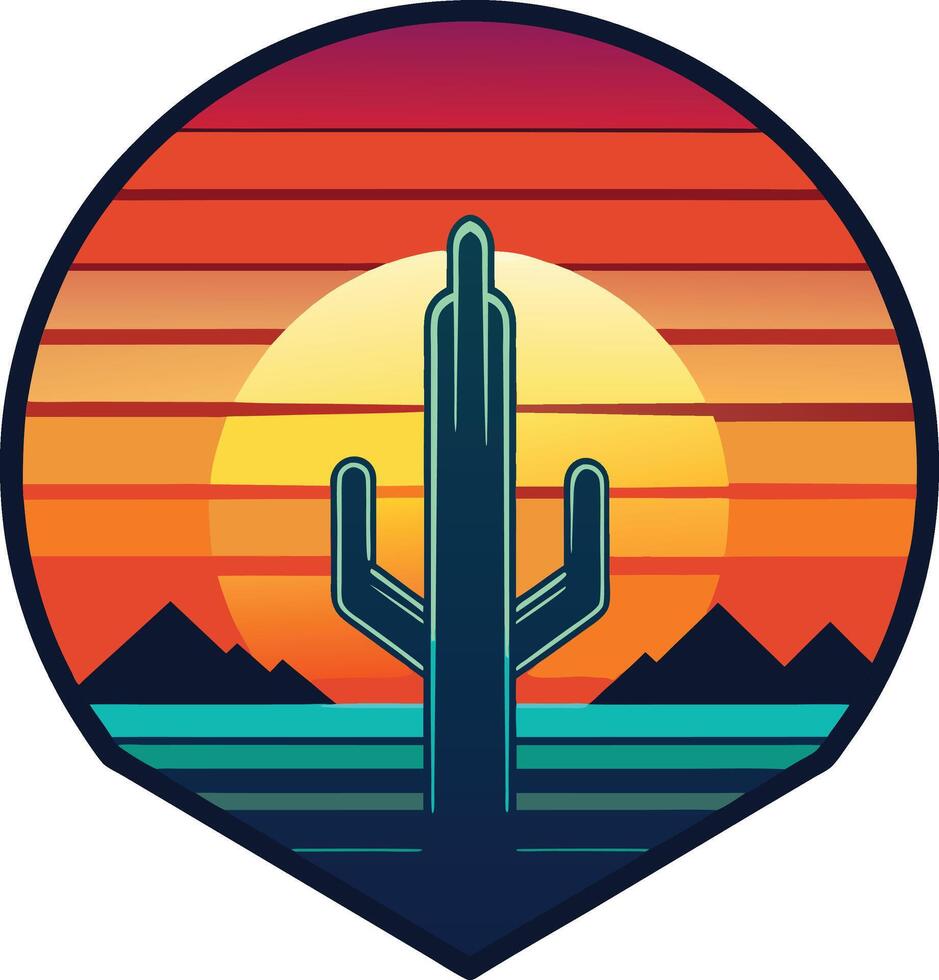 Cactus Illustration design Minimal sunset design on white background for t-shirt artwork vector