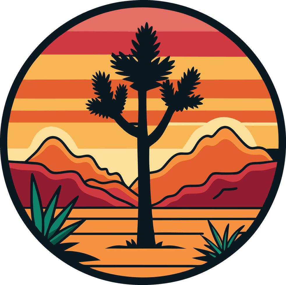 desert landscape Minimal sunset design on white background for t-shirt artwork vector