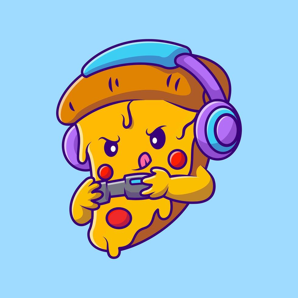 Cute Pizza Gaming Cartoon vector