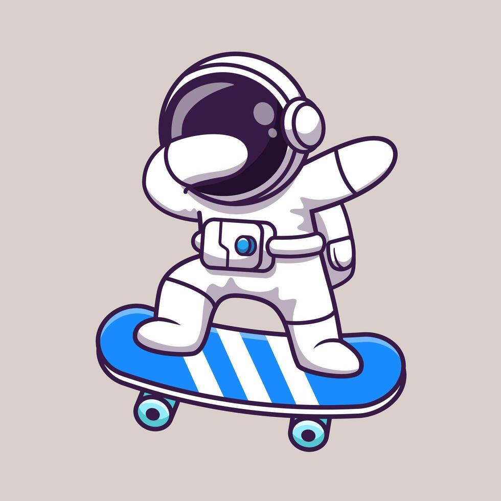 Cute Astronaut Dabbing On Skateboard Cartoon vector