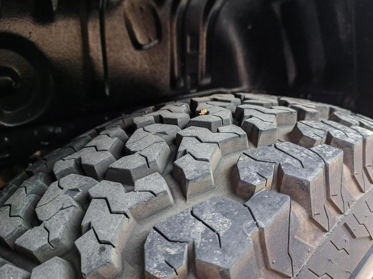The surface of the car tire inside the fender photo