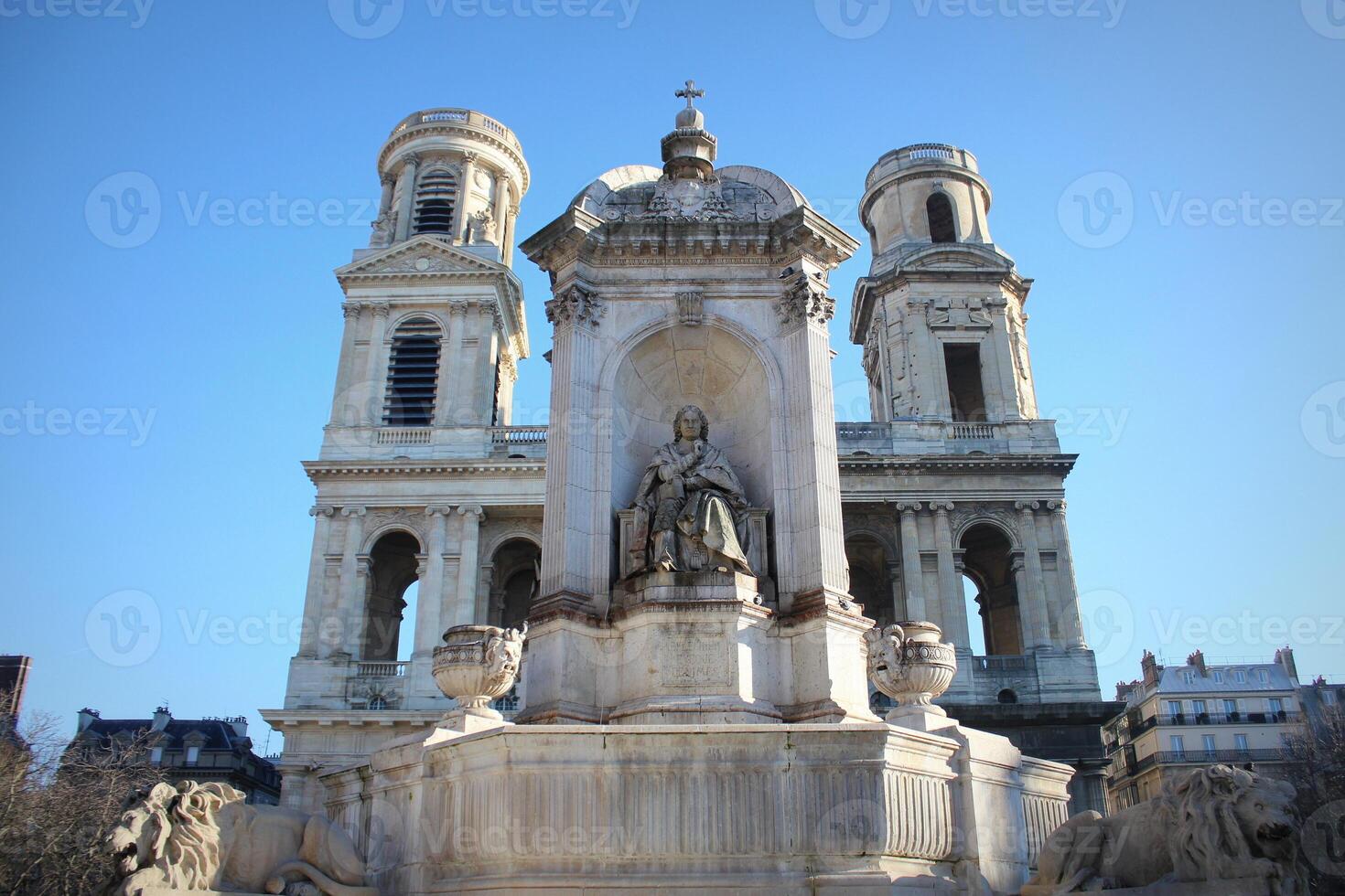 Church of Saint Sulpice with fountain, Paris, France photo
