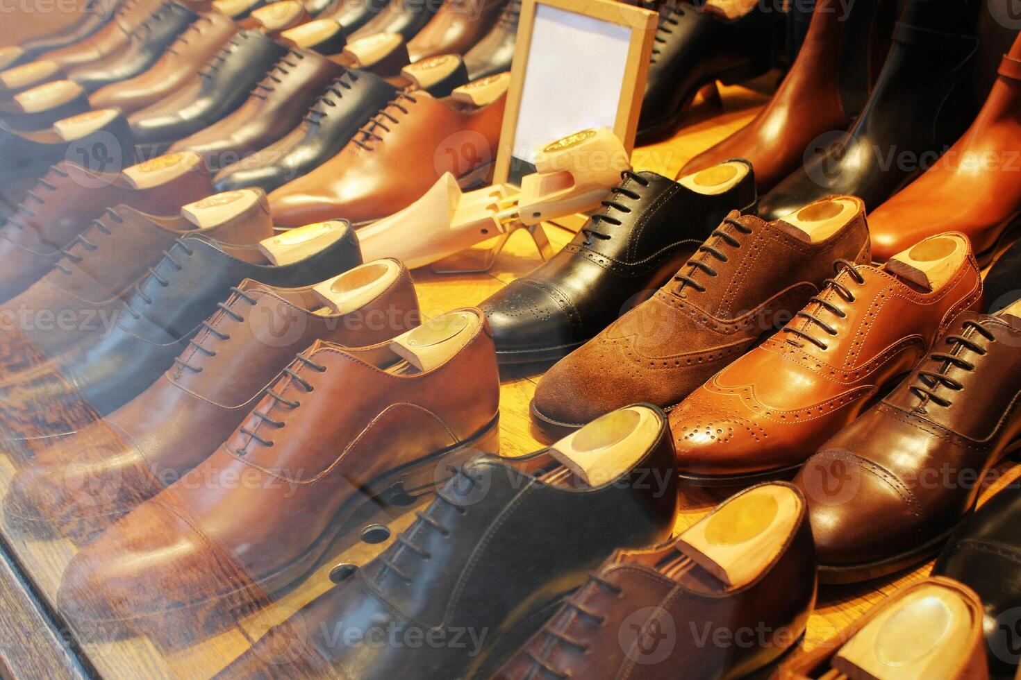 Luxury leather men shoes in the shop photo