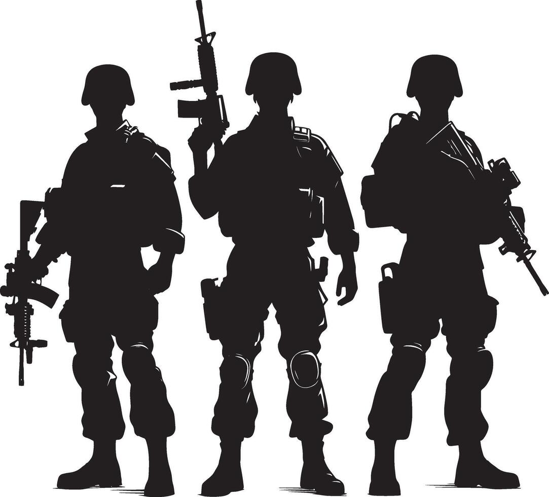 Black silhouette of a Soldier warrior isolated on a white background illustration vector