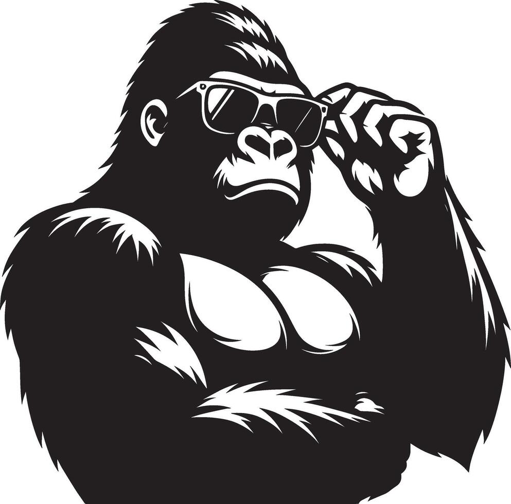 Gorilla wearing sunglass cool Silhouette isolated on white background Minimalist illustration vector