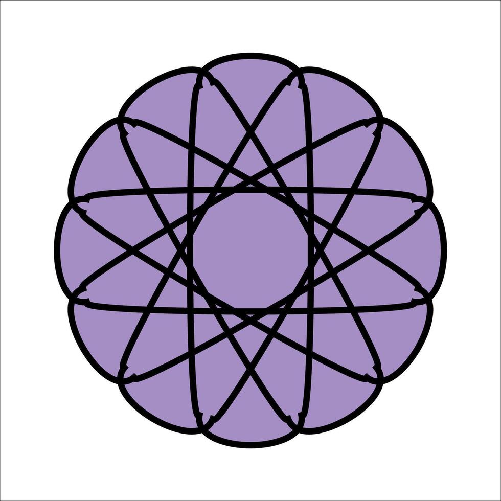 A round purple sign with a dark outline in the style of brutalism vector