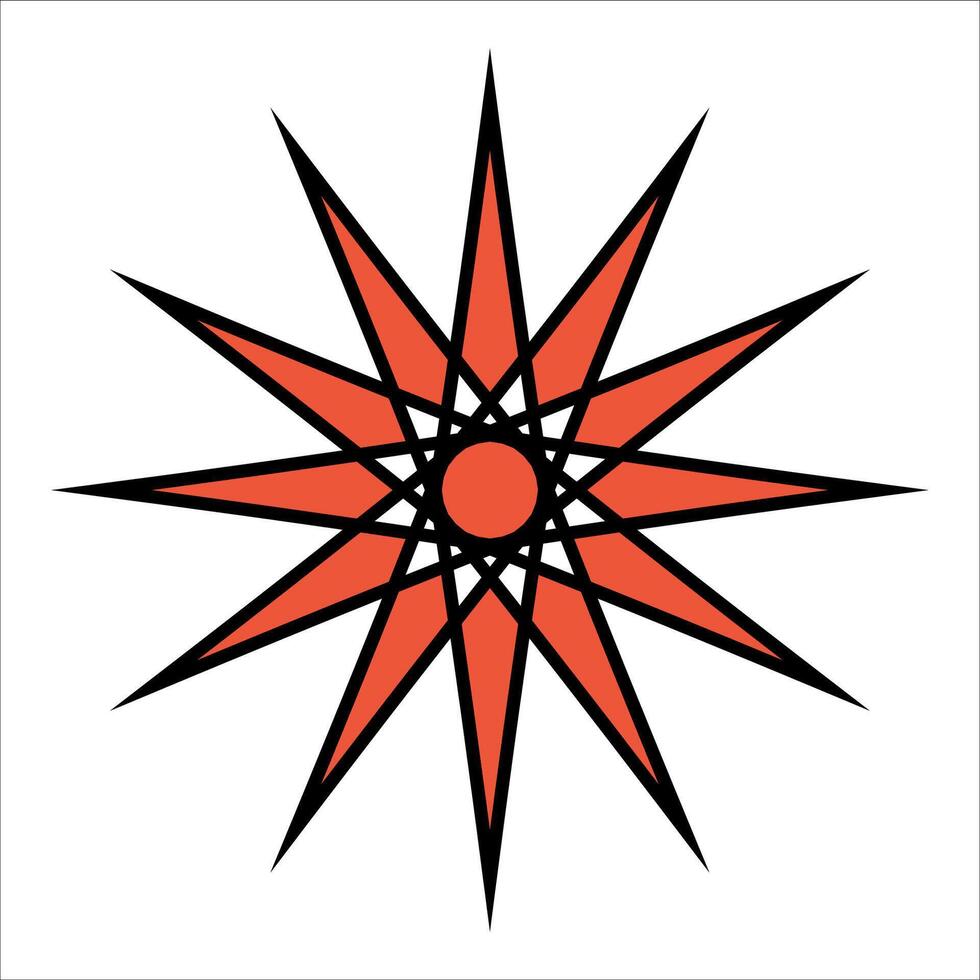 The sign in the form of a red star with a dark outline in the style of brutalism vector