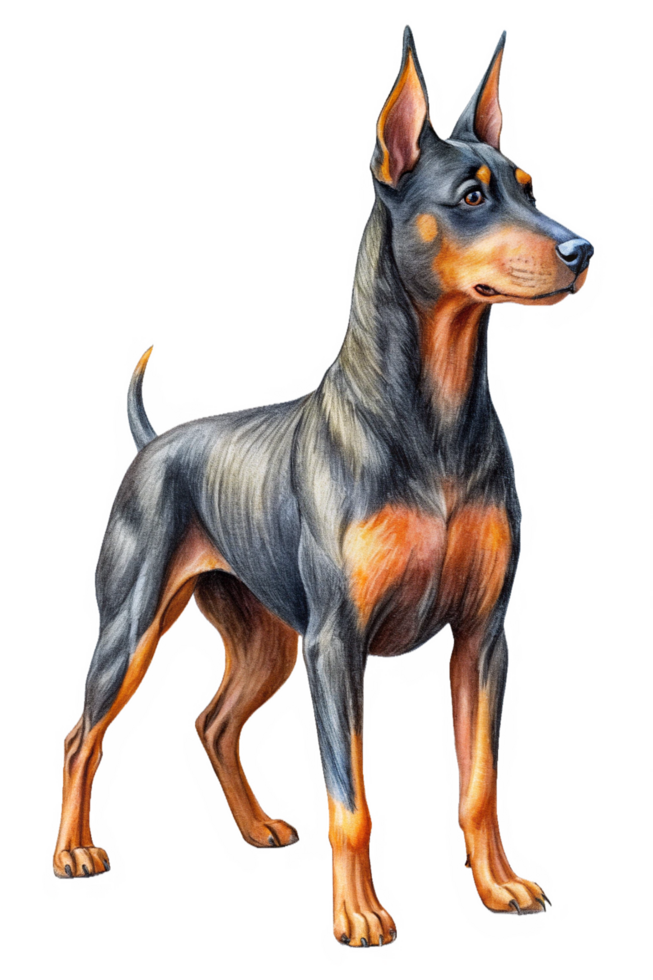 Doberman Dog on the Move Hand Drawn Illustration png