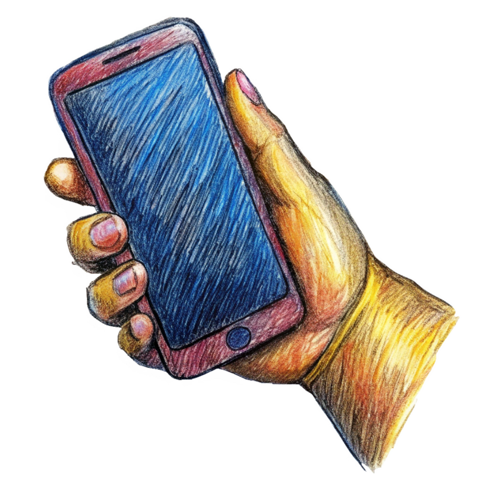 Hand Presenting a Mobile Phone Hand Drawn Clip Art png