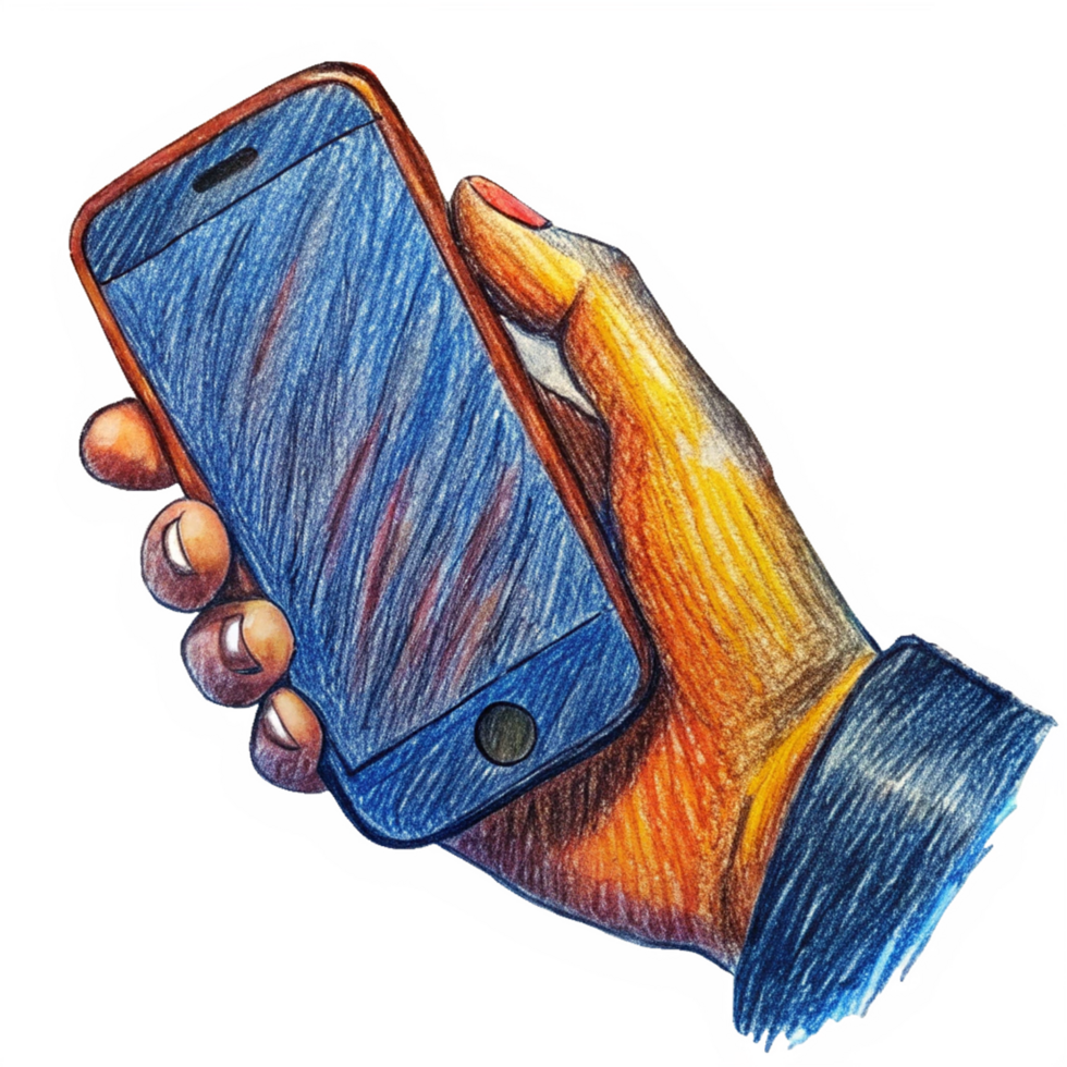 Technology in Hand Mobile Phone Hand Drawn Art png