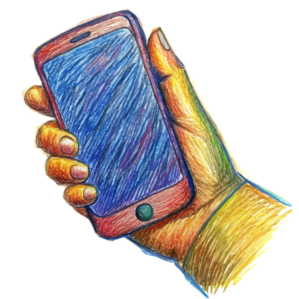 Digital Era Hand Holding A Mobile Phone Hand Drawn Graphic png