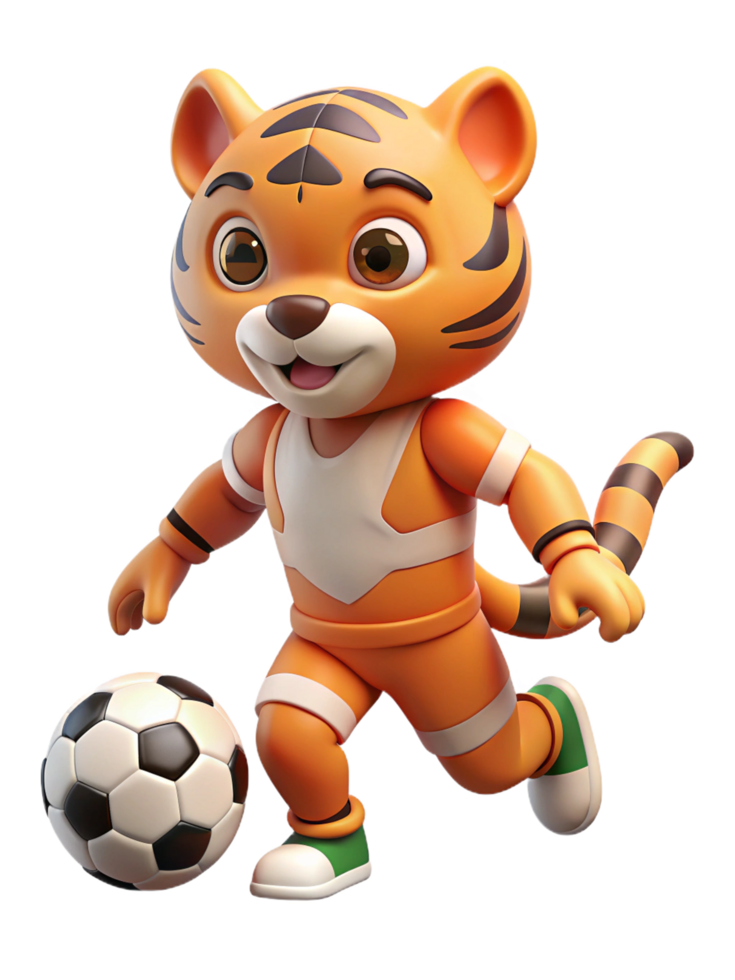 Talented Tiger Playing Soccer 3d Design png