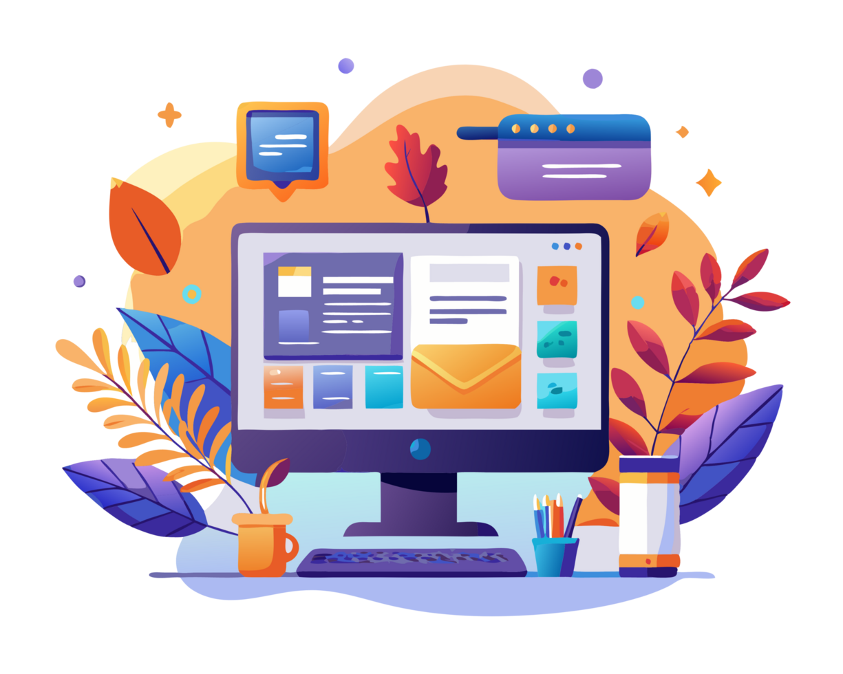 Dynamic Computer Setup Illustration Art png