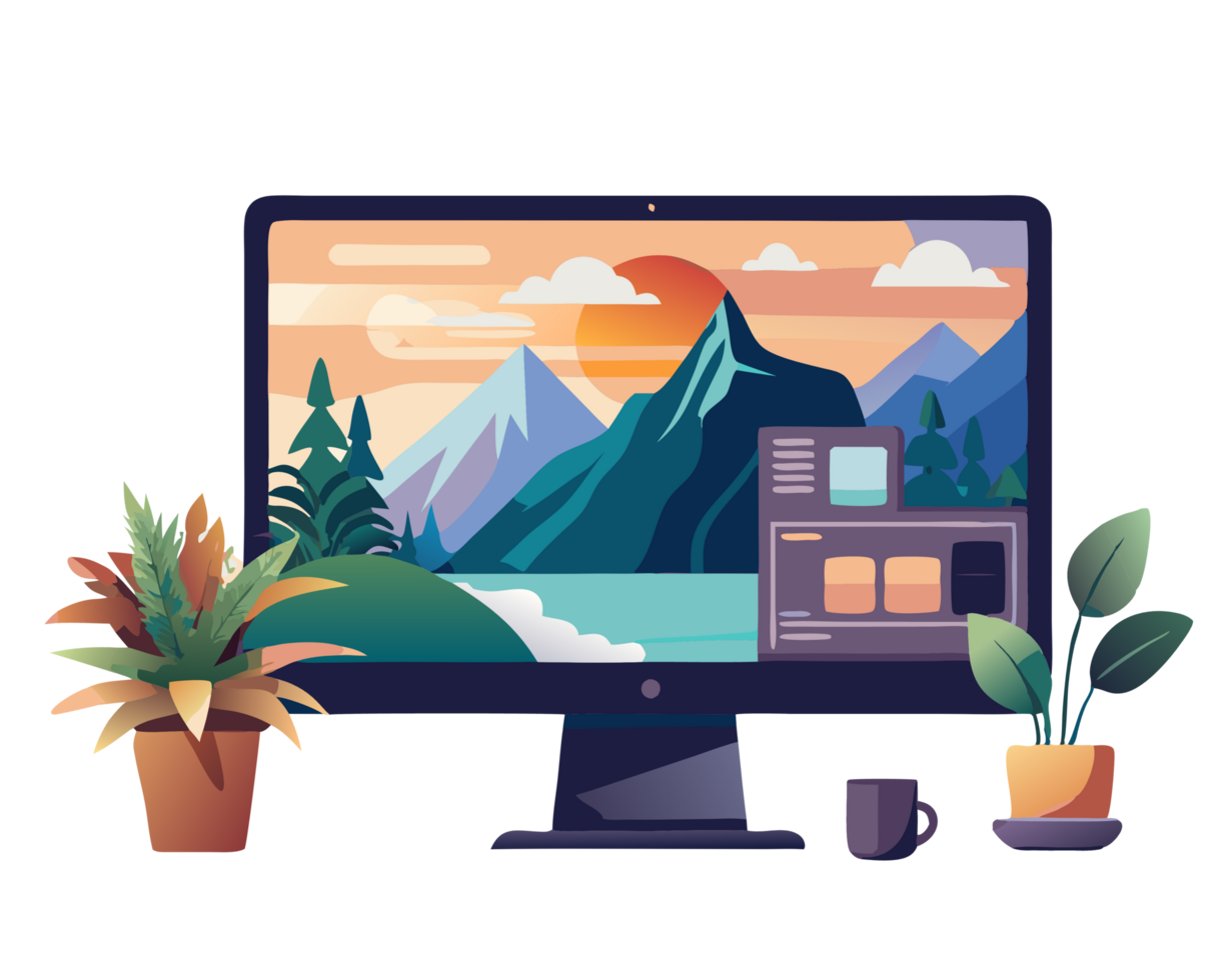 Interactive Office Setup Flat Design Style png