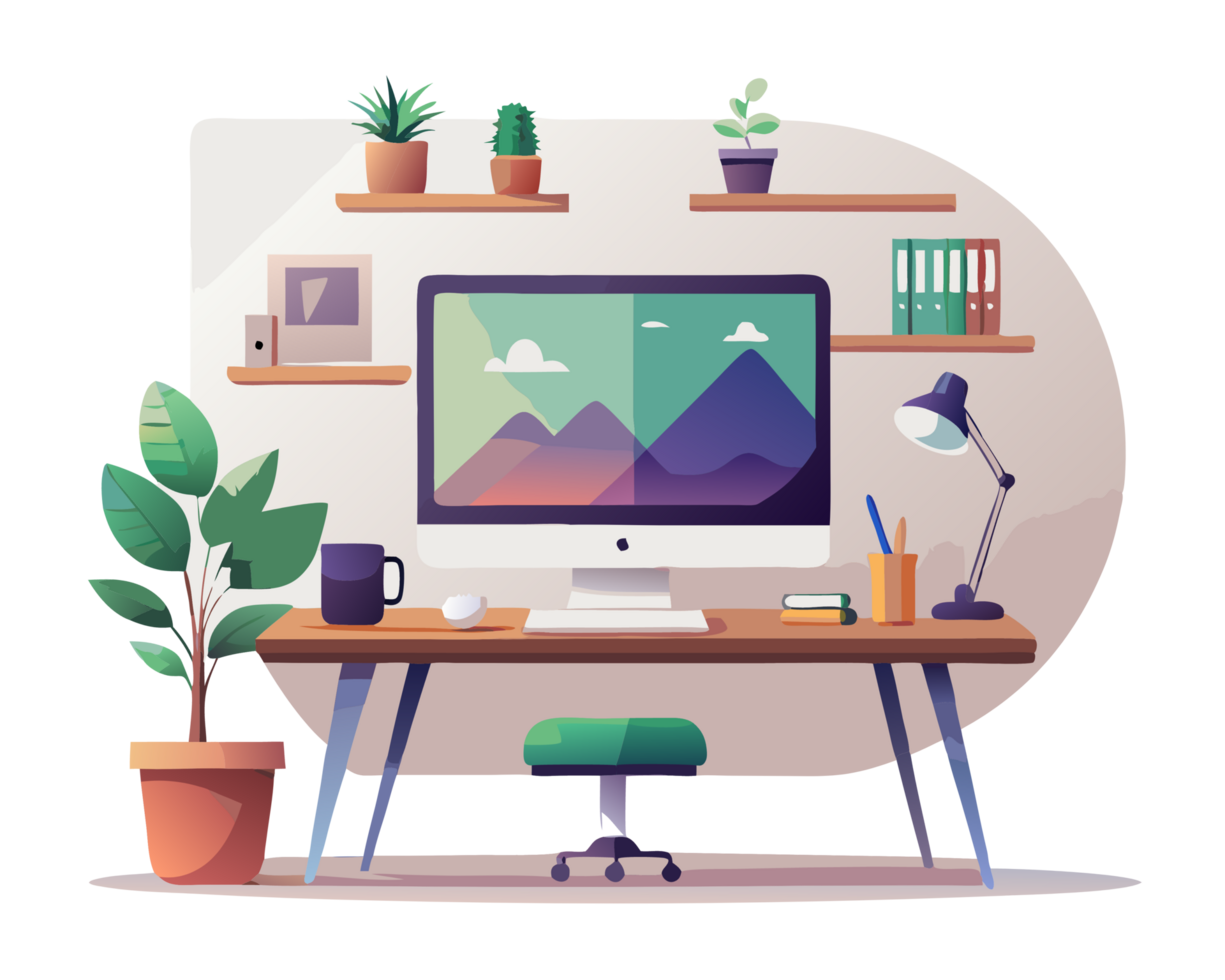Futuristic Digital Workspace Flat Design Concept png