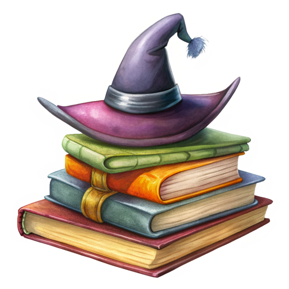The Enchanted Library Stack of Witch Books And Witch Hat Drawing Artwork png