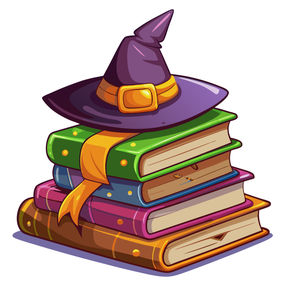 Hexes in Hardcover Stack of Witch Books And Witch Hat Cartoon Art png