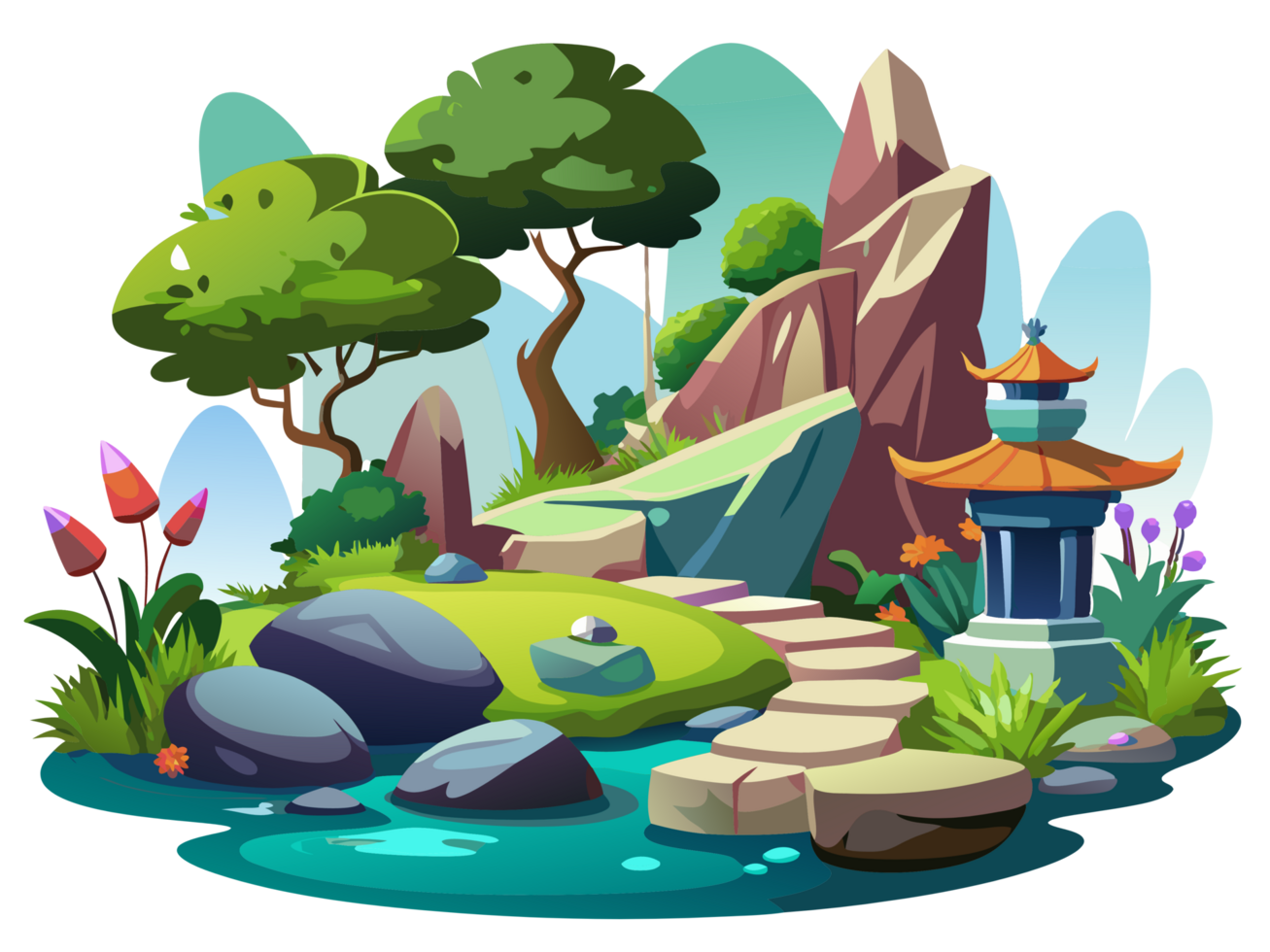 Harmonious Rock Garden Escape Drawing png
