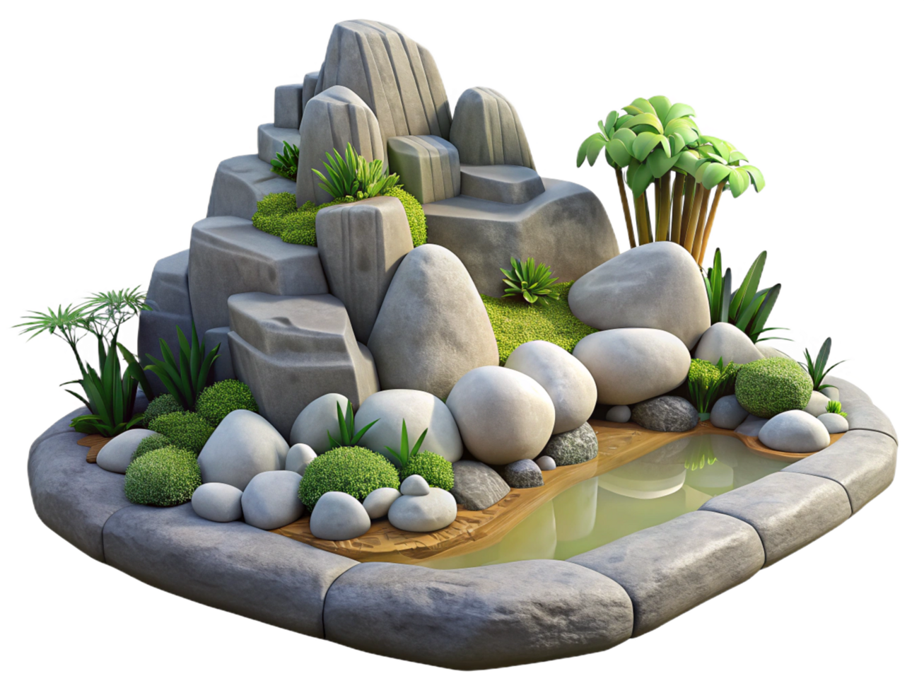 Tranquility Among Garden Rocks 3d Style png