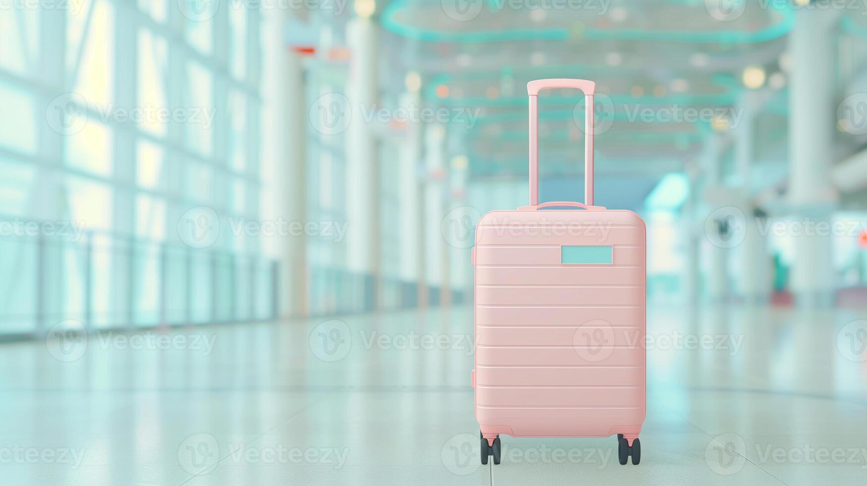 Pink Suitcase in Modern Airport Terminal Waiting Area Travel Concept No People photo