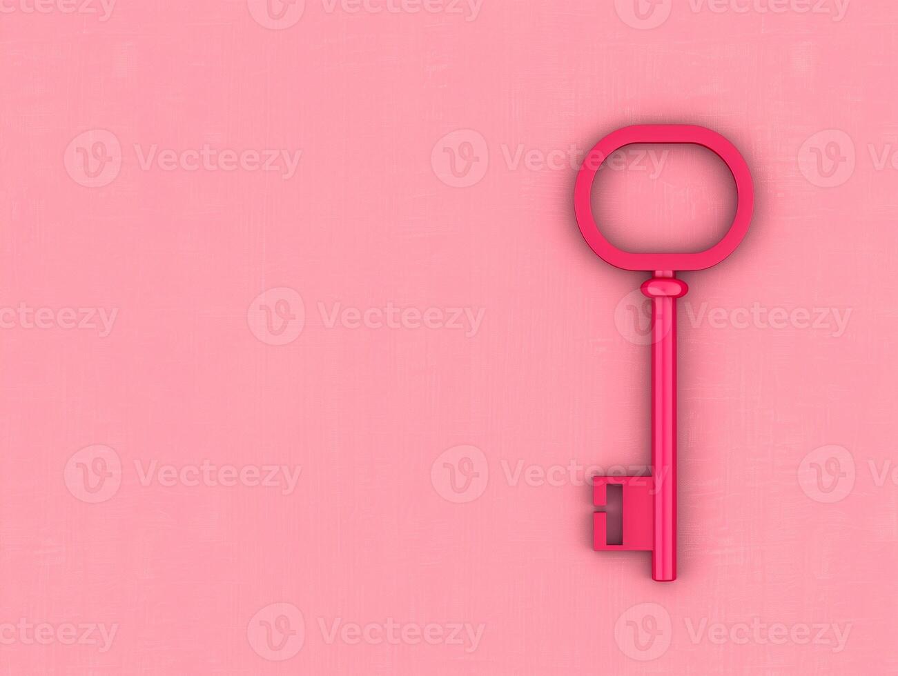 Minimalist Pink Background with Single Red Key for Valentine's Day Concepts, Modern Home Decor, Love Symbolism, and Security Themes photo
