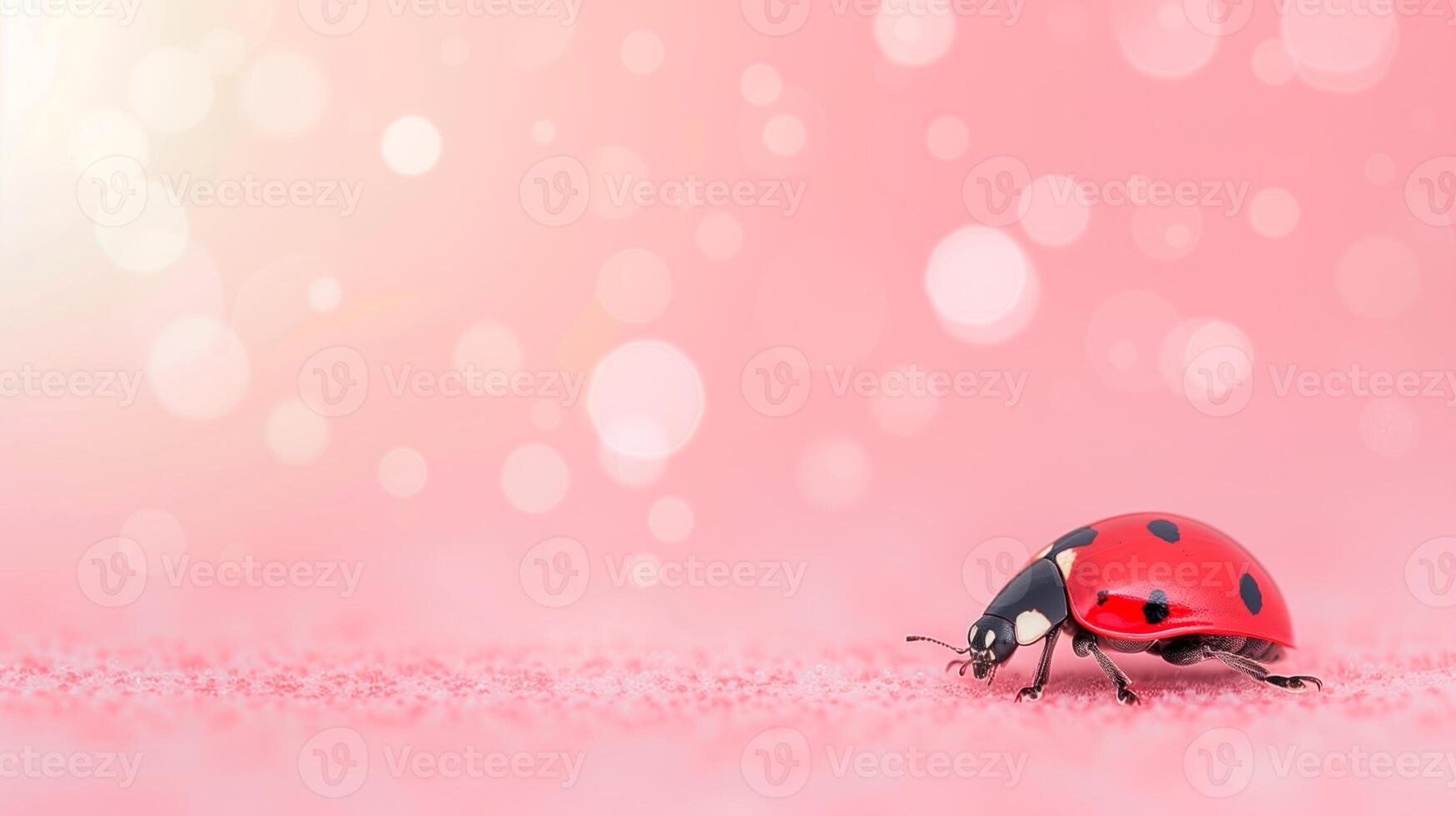 Bright Ladybug on Pink Surface with Bokeh Light Circles and Soft Background - Nature, Wildlife, and Macro Photography for Spring or Summer Themes photo