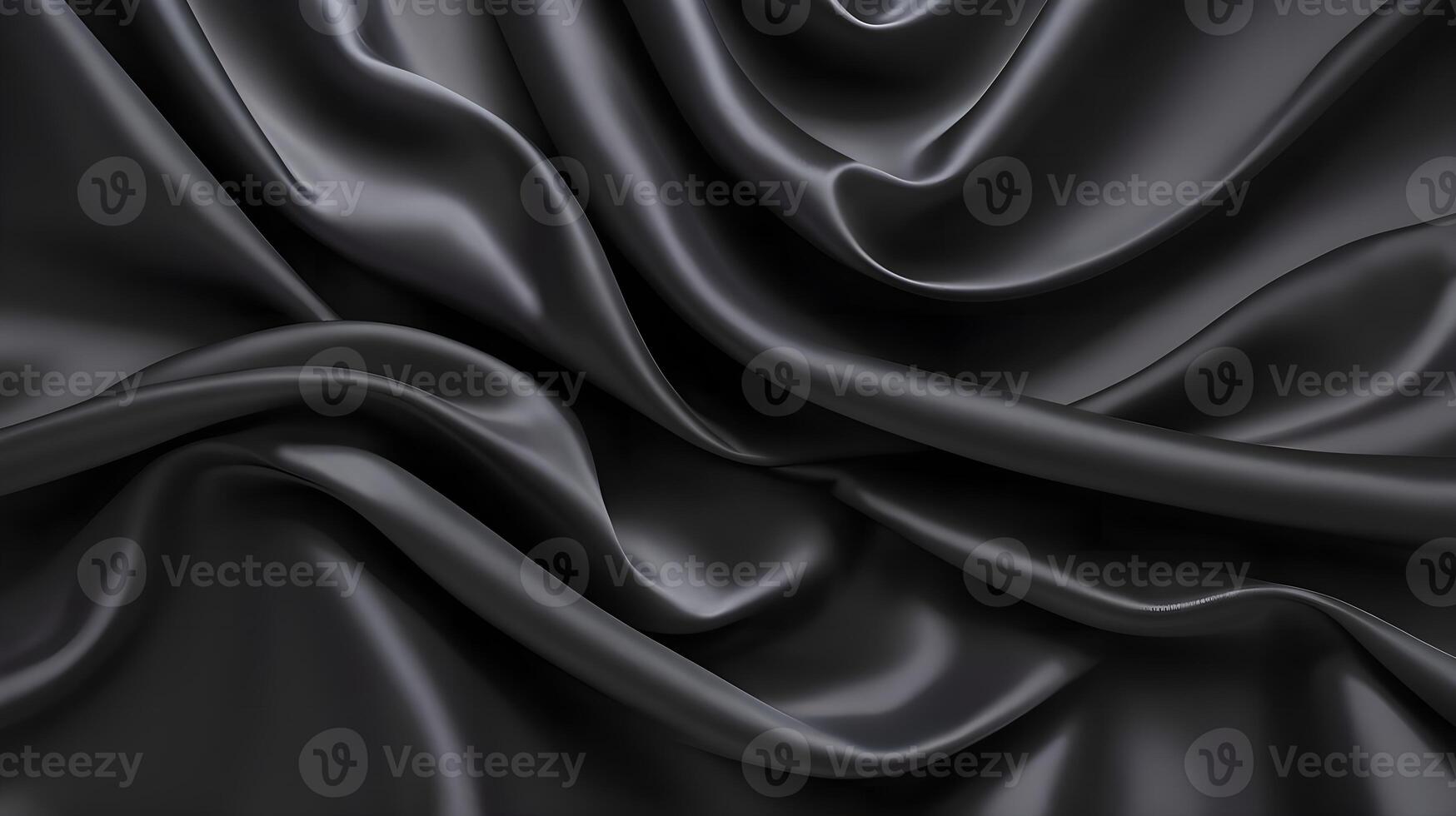 Black silk background, dark luxurious fabric draped texture folds in waves of flowing soft pattern photo