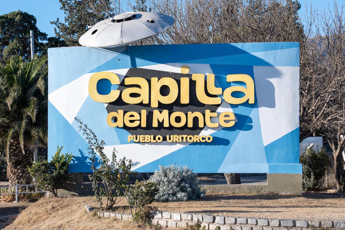 Capilla del Monte, Cordoba, Argentina - June 30, 2024 - Entrance sign to the city of Capilla del Monte. City known for the Uritorco hill. photo