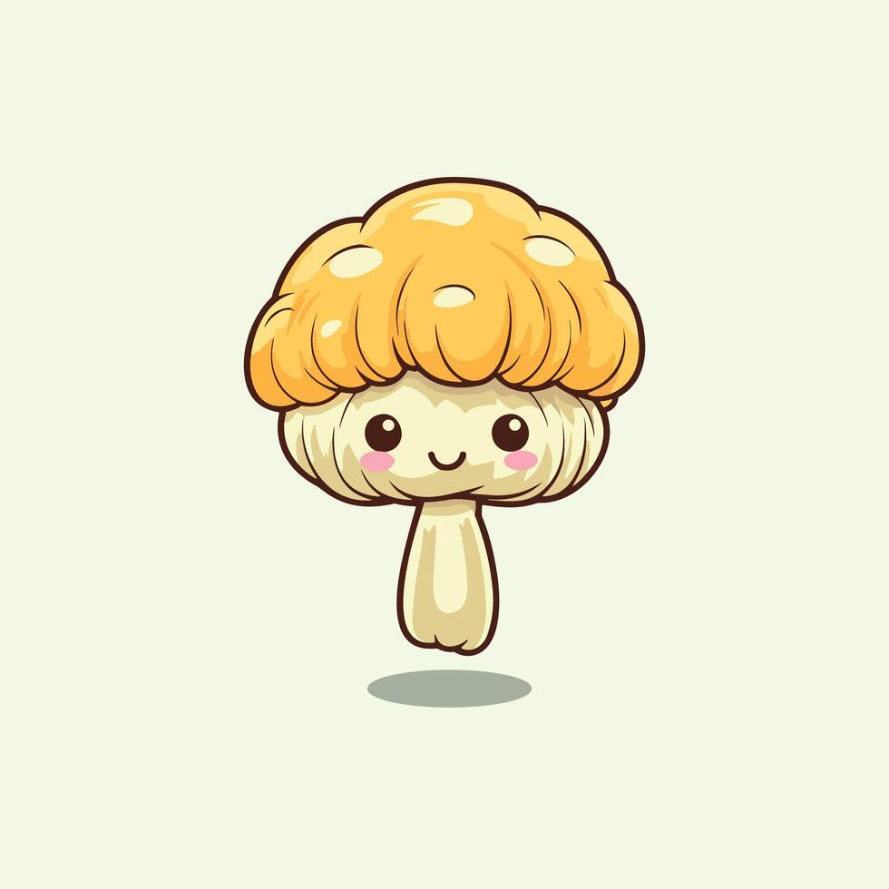 paddy straw mushroom kawaii cartoon illustration vector