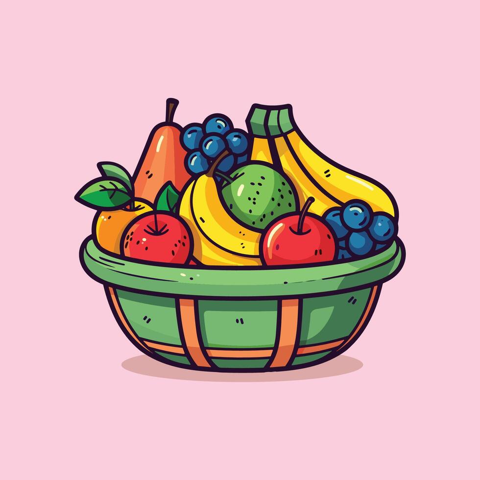 fresh fruit basket clip art illustration vector