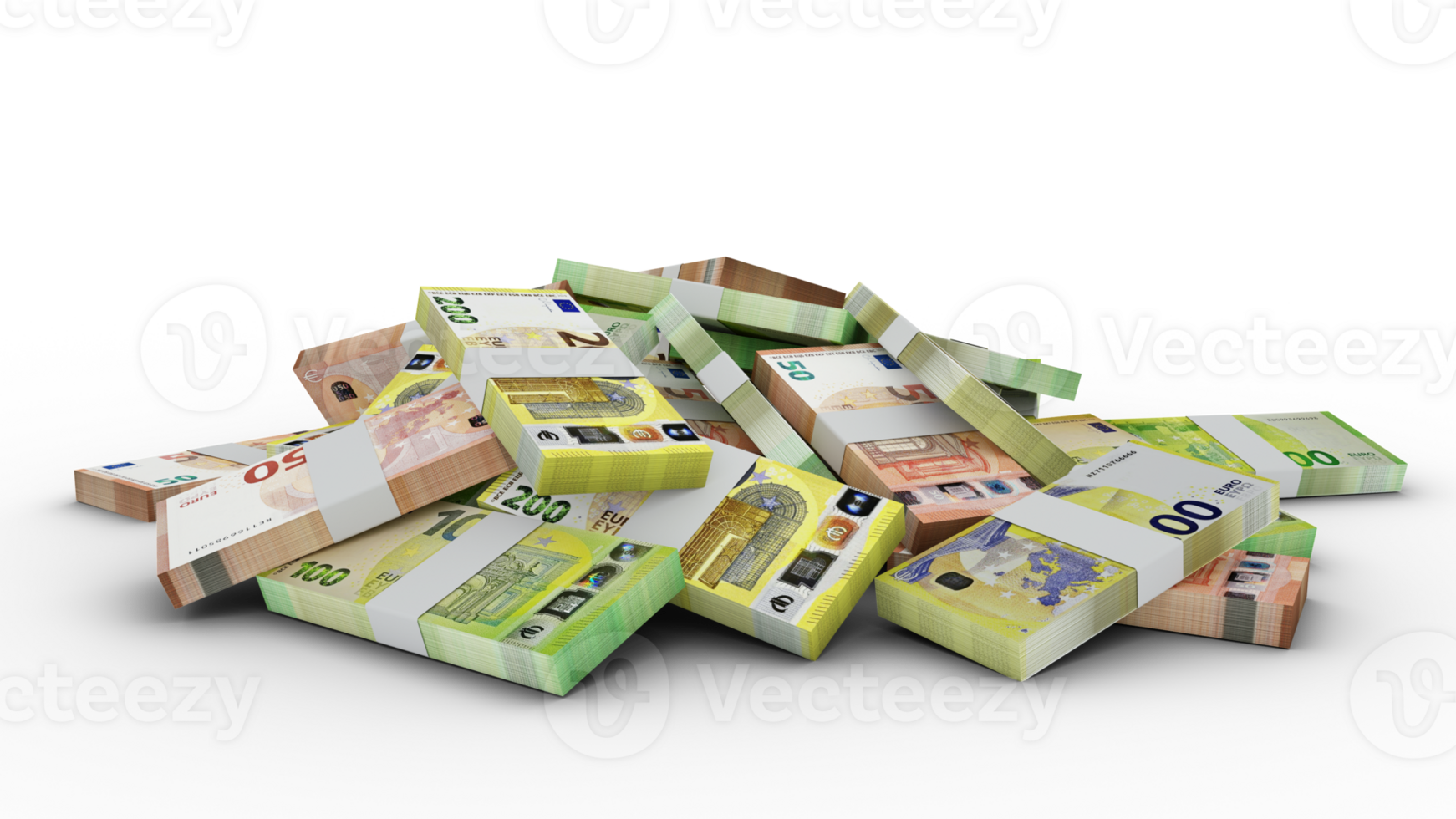 3D Stack of 100 Euro notes isolated on a transparent background png