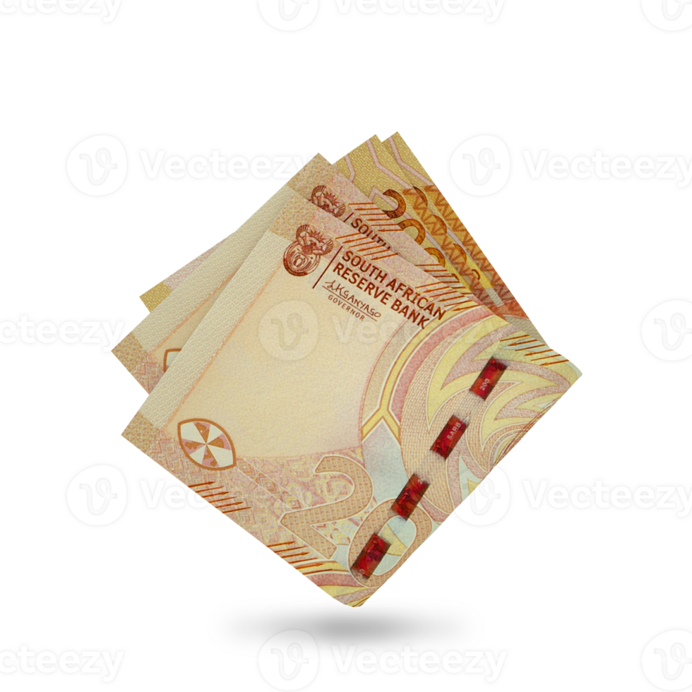 3D of Double 200 South African rand notes with shadows on transparent background png