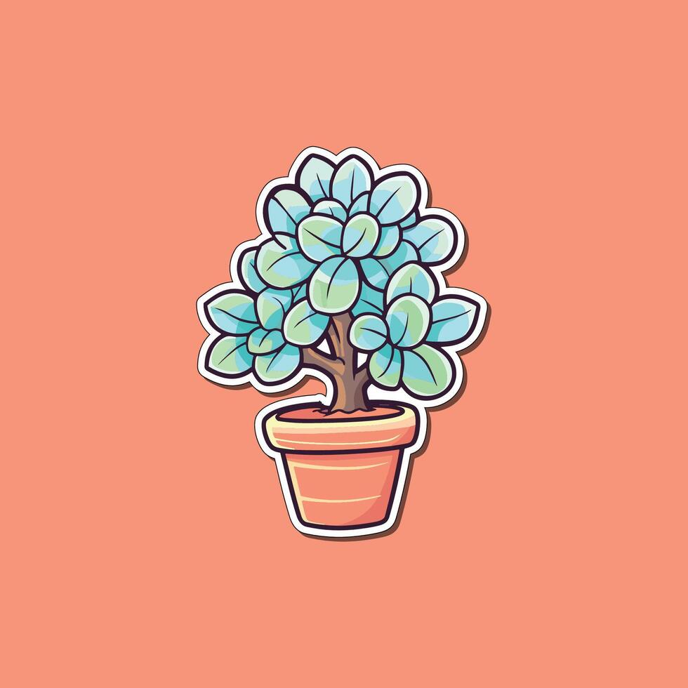 jade plant sticker cool colors kawaii clip art illustration vector