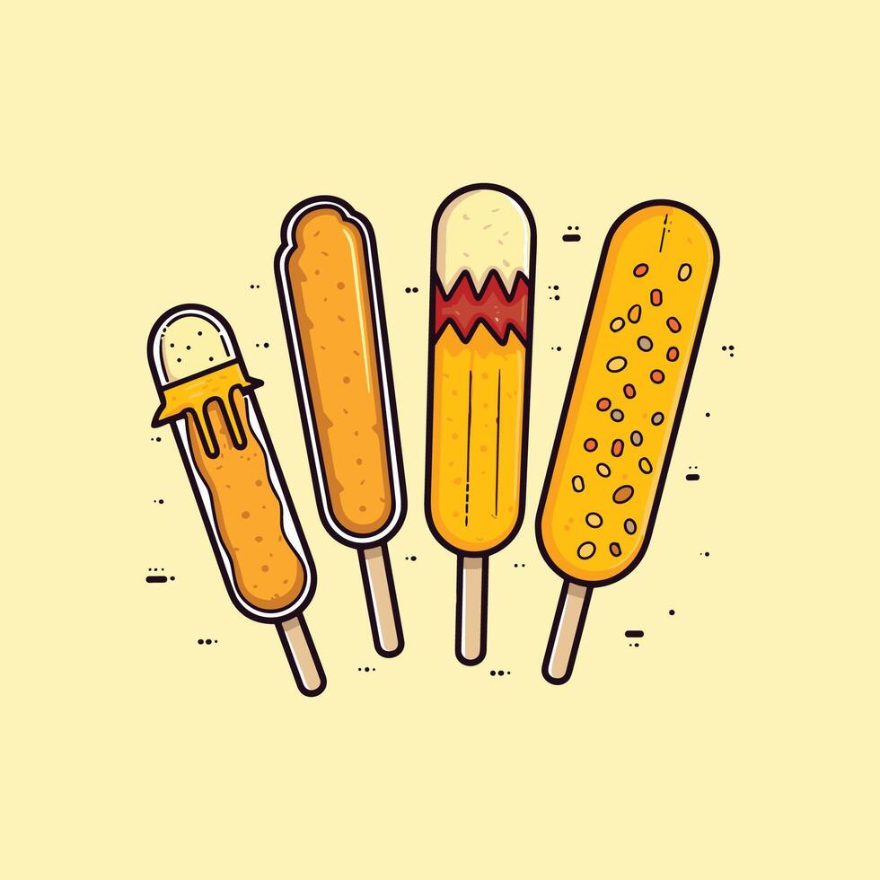 corn dog illustration. clean line and cool color clip art for menu, poster vector