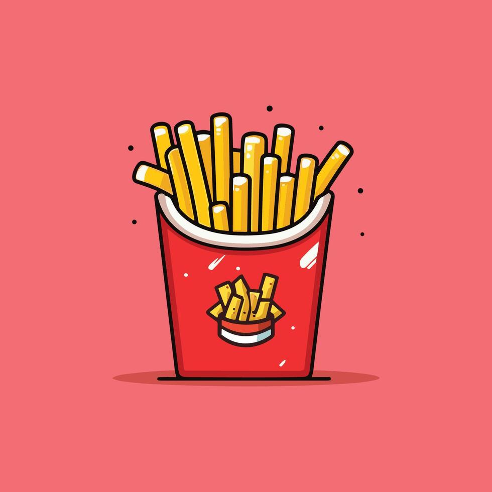 french fries illustration. clean line and cool color clip art for menu, poster, web vector
