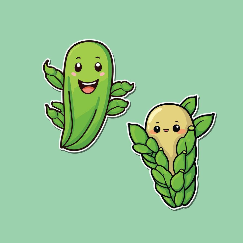 green beans sticker. kawaii cartoon illustration vector