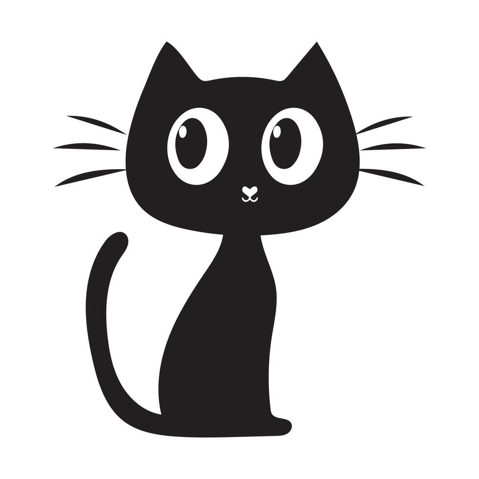 Black Cat icon Illustration, A minimalist illustration of a cute black cat with big eyes and a simple design. Perfect for use in graphic projects, product design vector