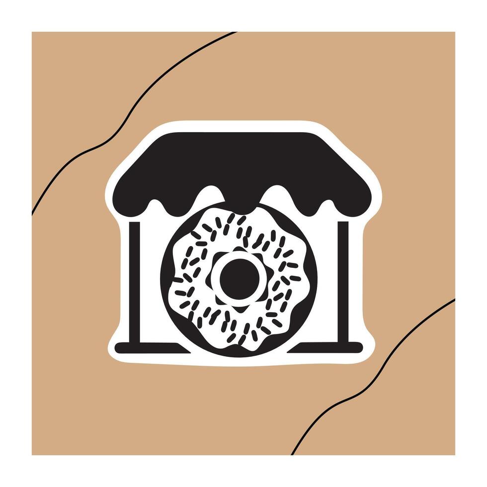 House donut logo design. A minimalist logo of a donut within a storefront, perfect for bakeries, donut shops, or dessert brands. The black and white design adds a modern. vector