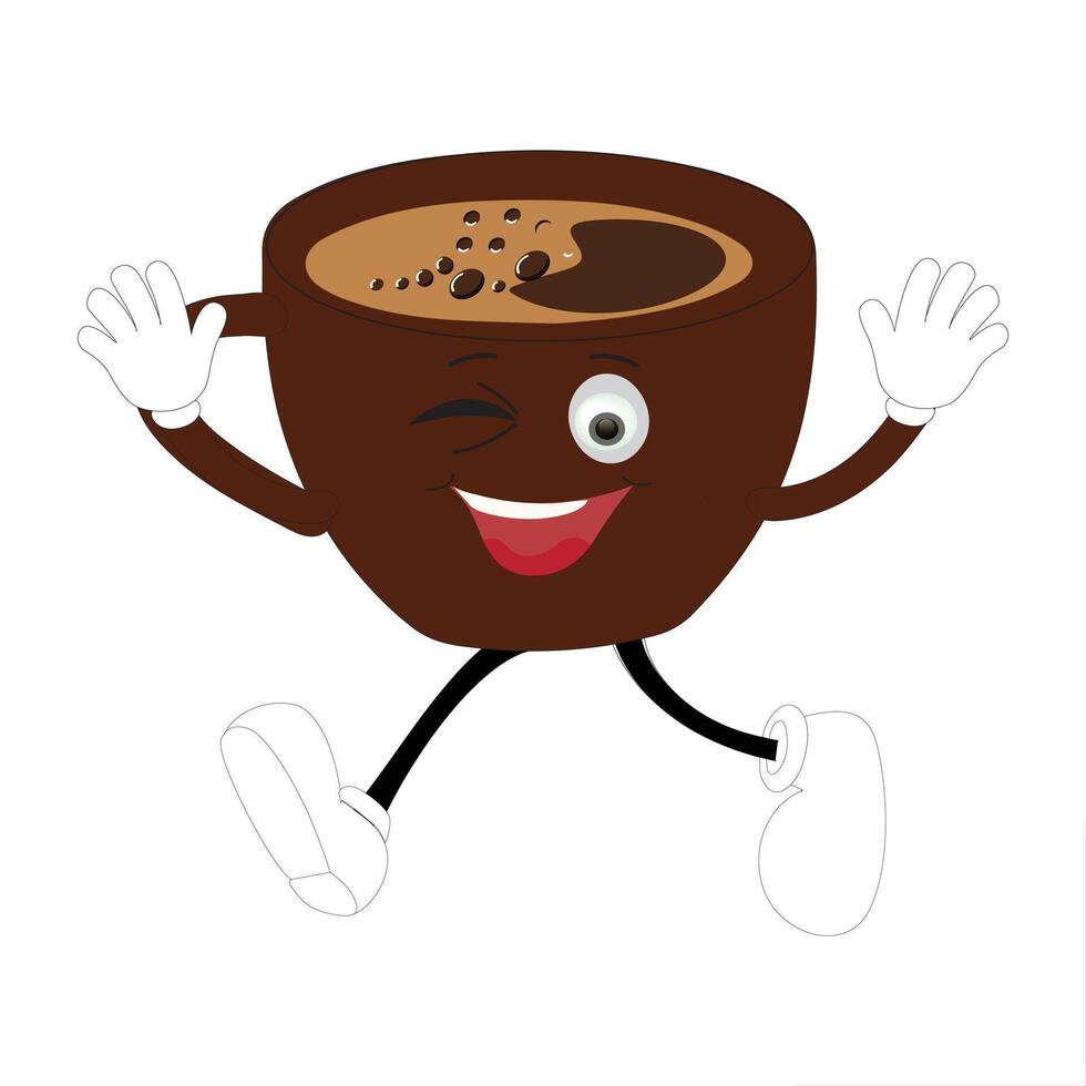 Smiling Coffee Cup Mascot Logo, A fun mascot logo of a smiling coffee cup with steam, ideal for coffee shops and cafes seeking a friendly, welcoming brand image. vector