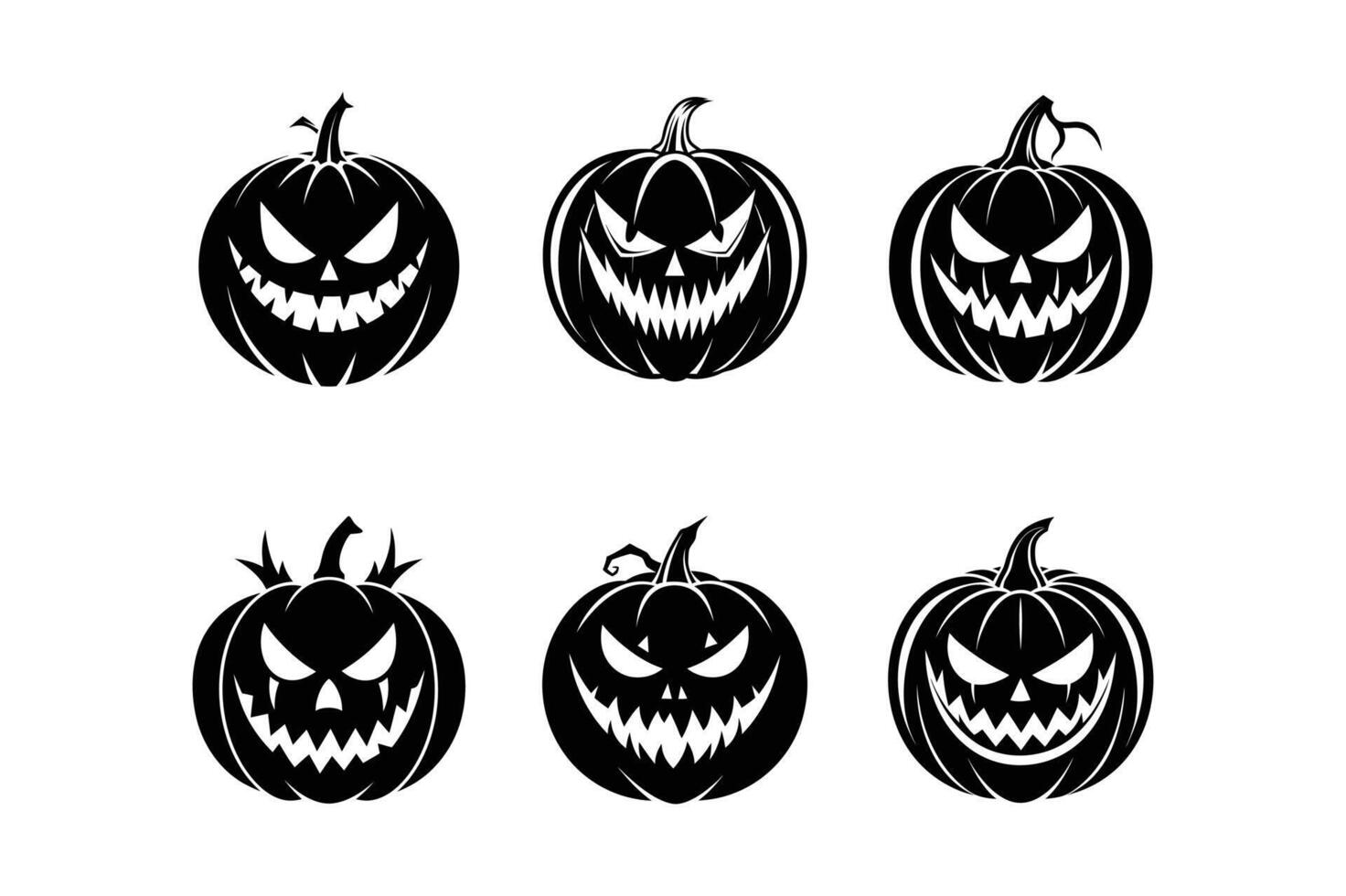 set of Halloween pumpkin art silhouette design template style black and white vector