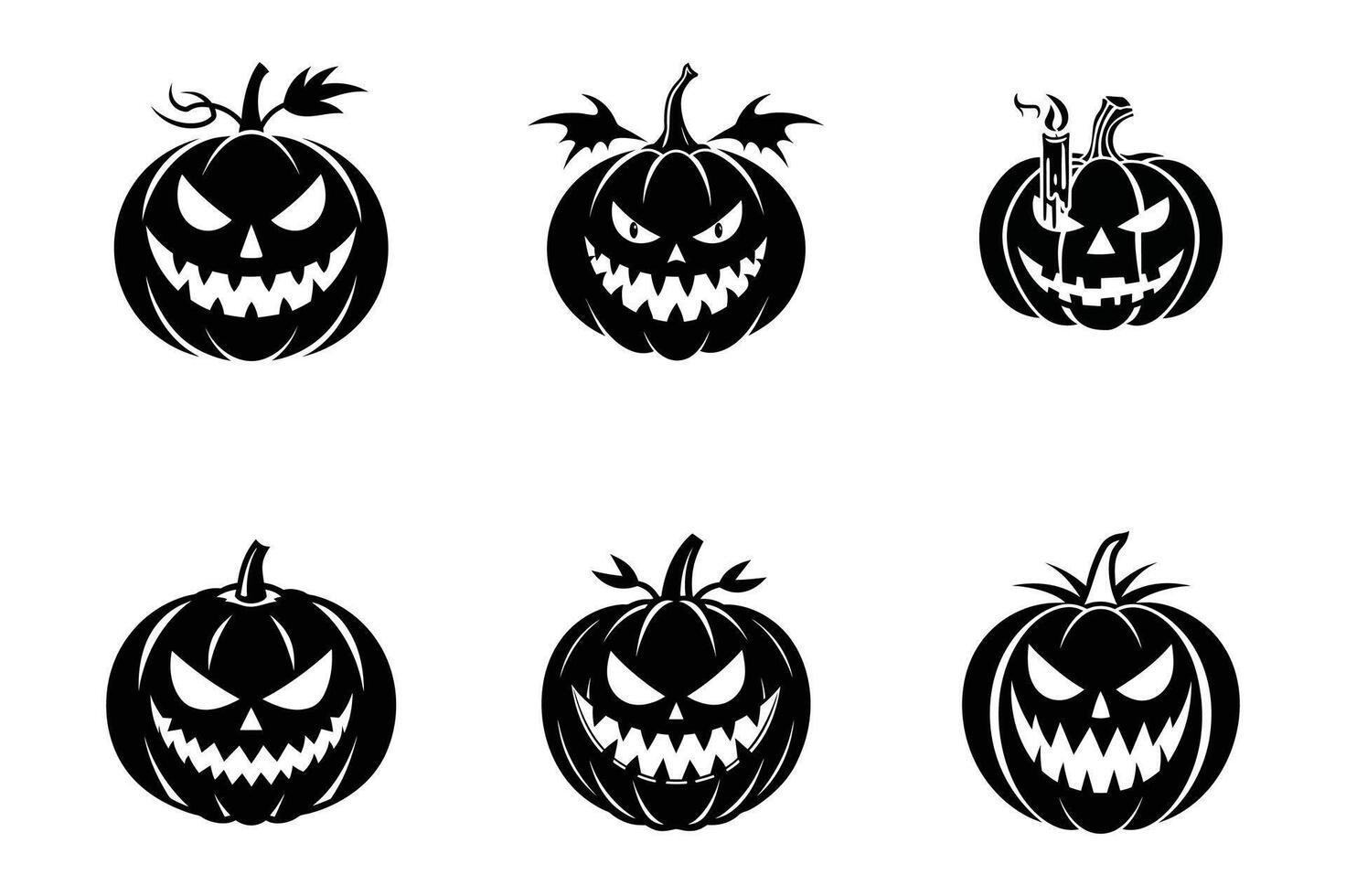 set of Halloween pumpkin art silhouette design template style black and white vector