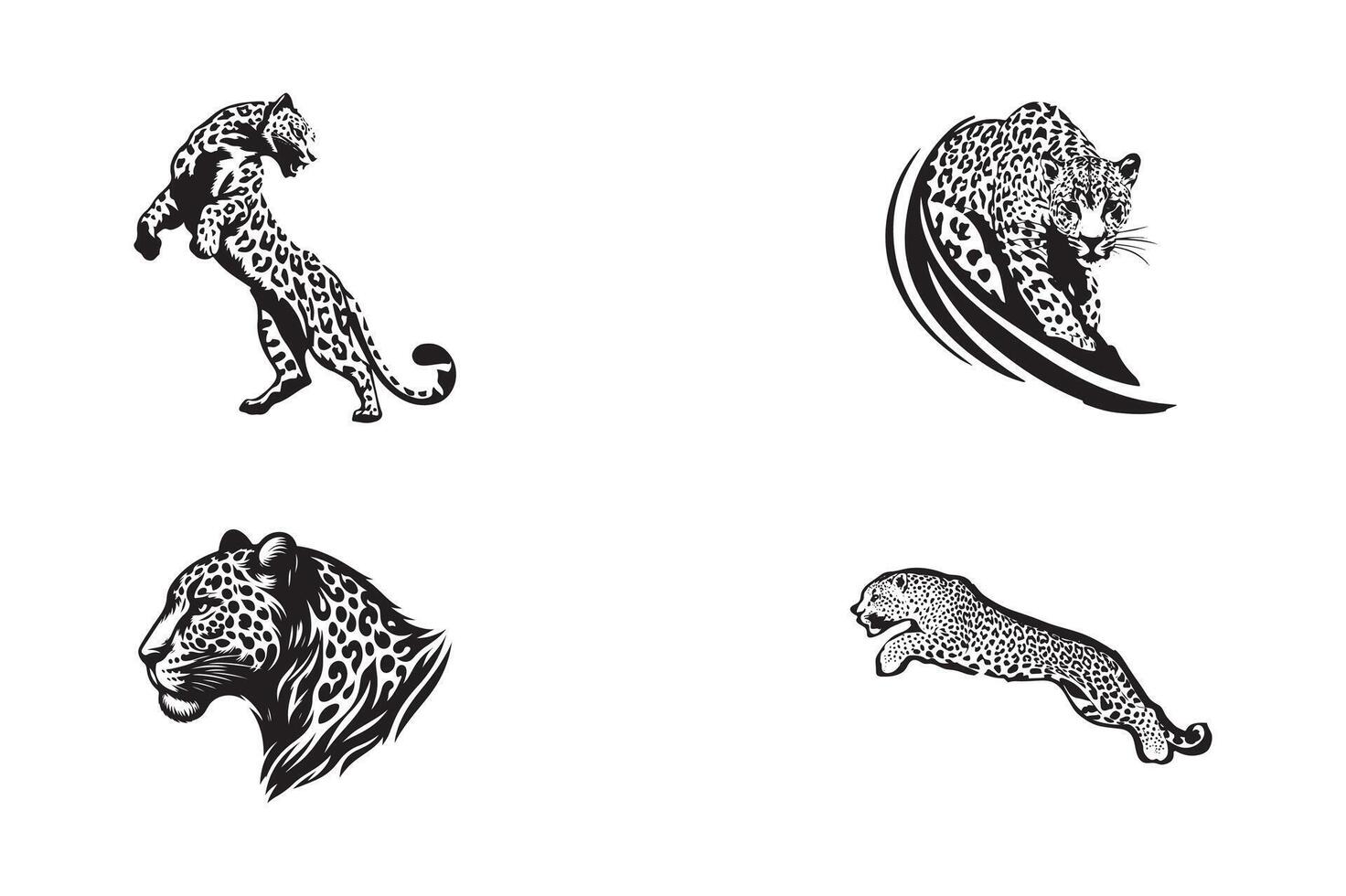 set of leopard art silhouette logo icon design black and white vector