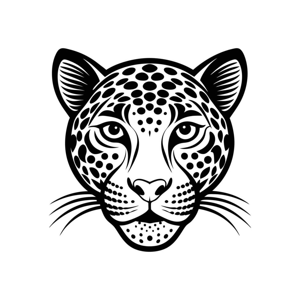 leopard head art, silhouette, icon, logo, doddle design black and white vector