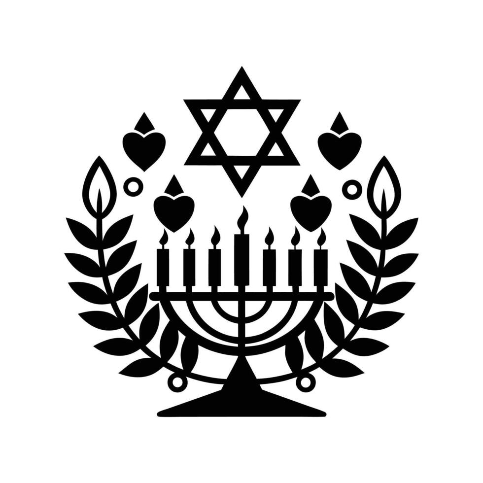 Hanukkah art silhouette logo icon design black and white vector