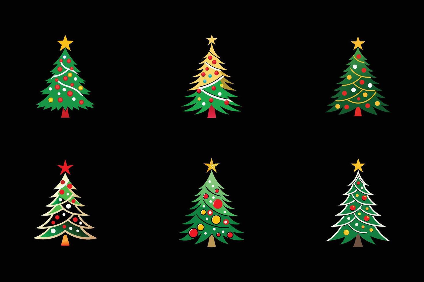 set of Christmas tree colorful illustration design vector